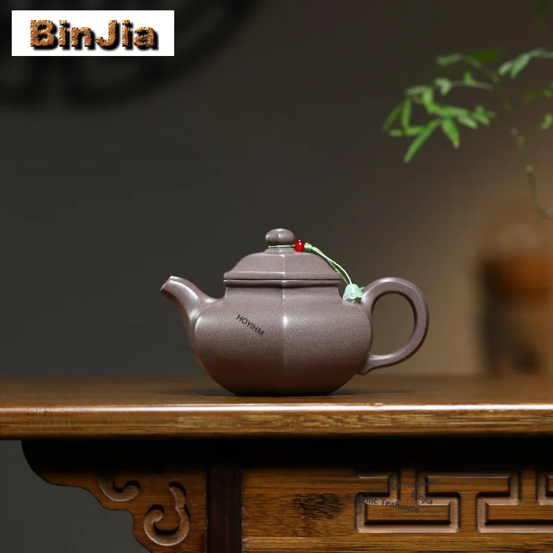 310ml Exquisite Yixing Purple Clay Teapots Handmade Hexagonal Antique Pot Raw Ore Livid Section Mud Kettle Zisha Tea Set Craft