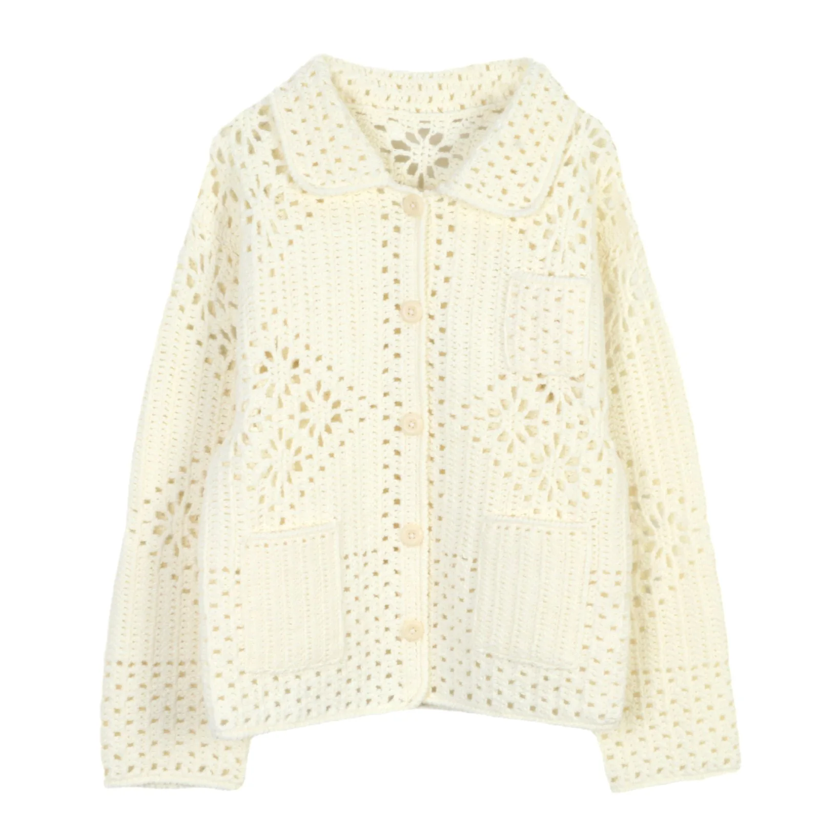 

Осень-зима 2025 г., вязаная крючком вязаная куртка, богемный праздничный повседневный свитер с лацканами и длинными рукавами, женский кардиган, топы