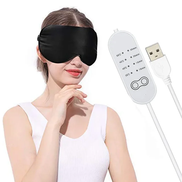 Podgrzewana przez USB maska na oczy wielokrotnego użytku Jedwabna maska na oczy USB Masażer do oczu do spania Opuchlizna oczu Przeciw cieniom koła Pielęgnacja oczu