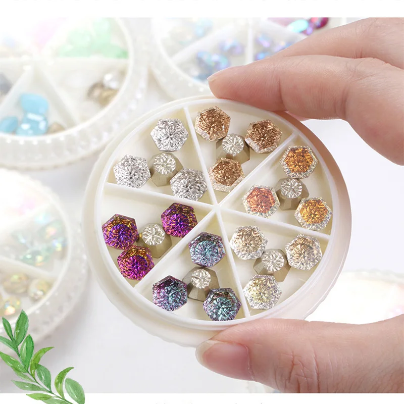 Wholesale 6 Grids Mix Shape Nail Art Gule-on Crystal Glass Rhinestones DIY Mobile Phone Decorat Jewelry Makingion