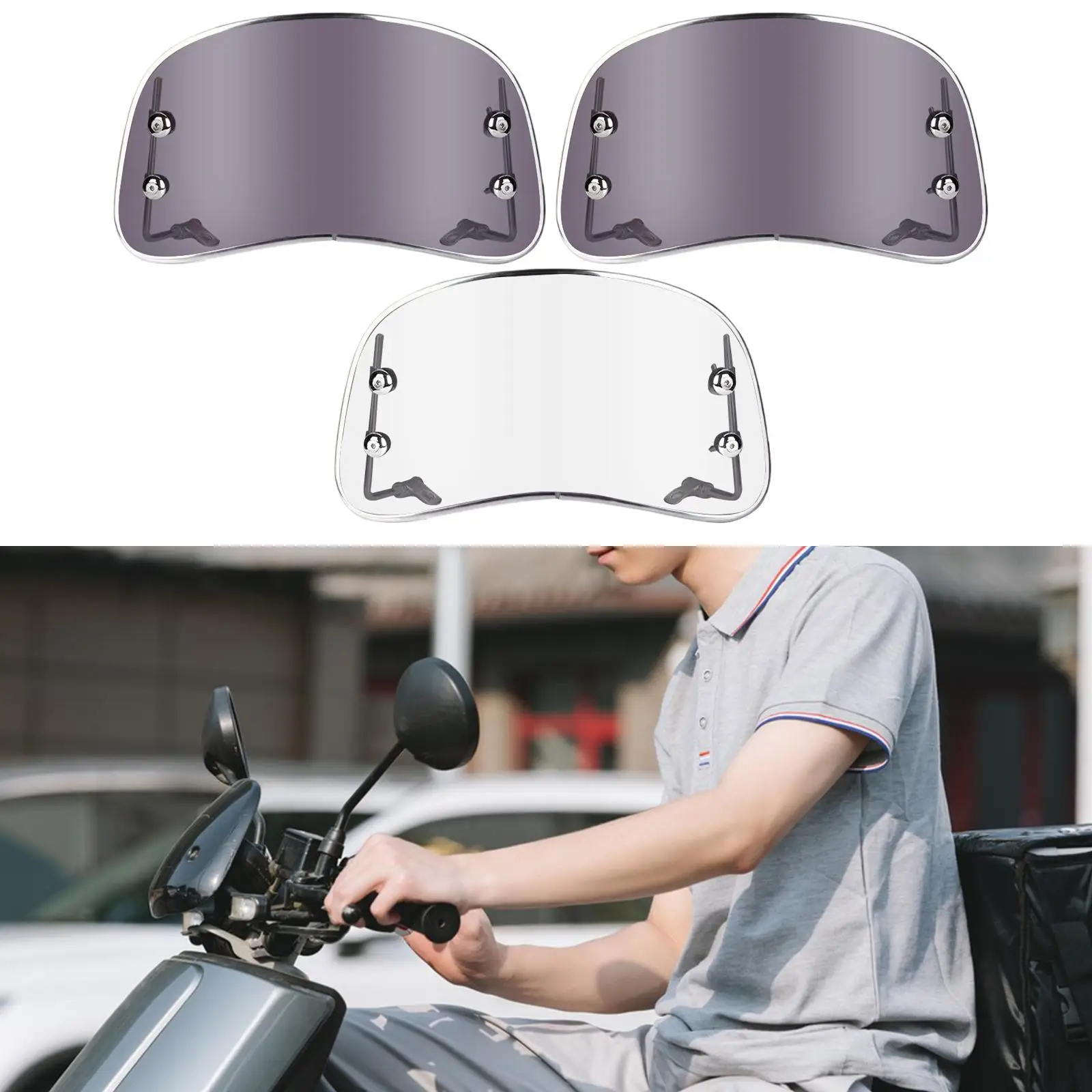 Motorcycle Windshield 40x23cm Easy to Install Replacing Rearview Mirrors Spacing 30-42cm Spare Part Premium Front Flyscreen