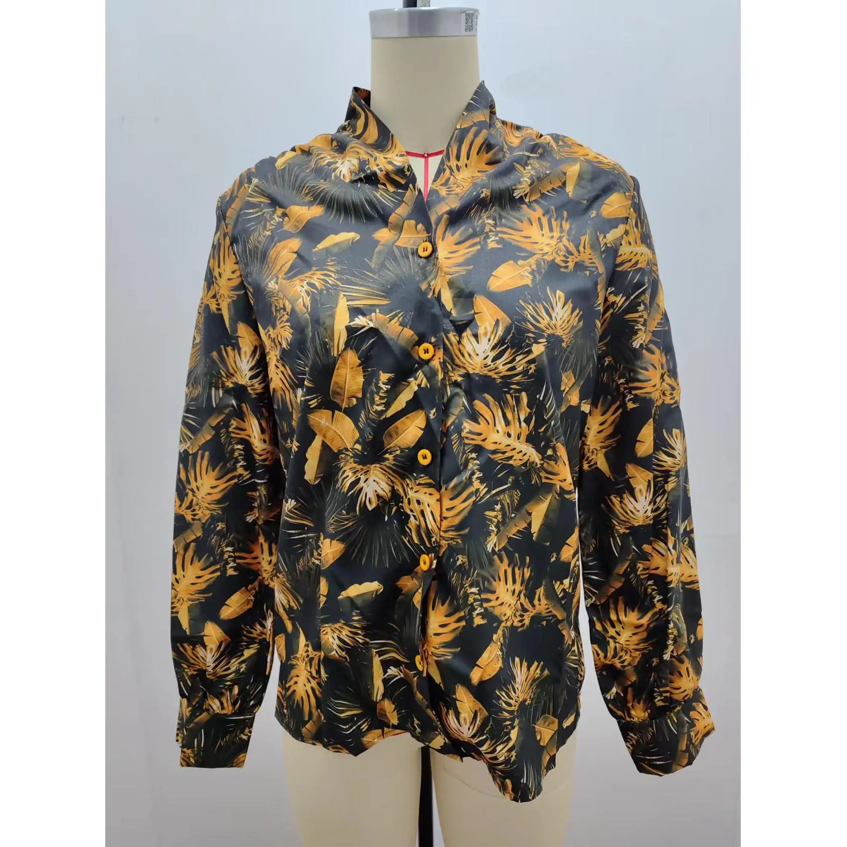 Women's Printed Collar Long Sleeve Shirt Swedish Style Fashionable Casual Workwear Easy Care Fabric Long Lasting Shape Retention view 3
