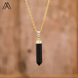 Classic Crystal Point Pendant Healing Natural Stone Tiger's Eye Rose Quartz Hexagon Necklace Fashion Jewelry