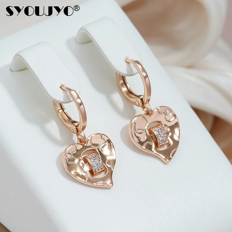 

SYOUJYO Vintage Heart Dangle Earrings For Women 585 Rose Gold Color Bride Wedding Jewelry Valentine's Gift