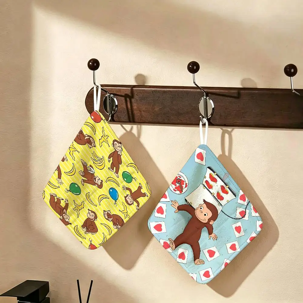 George The Curious Monkey Polyester Cotton Hanging Hand Towel, Super Absorbent Hand Wiping Towel for Daily Household Use