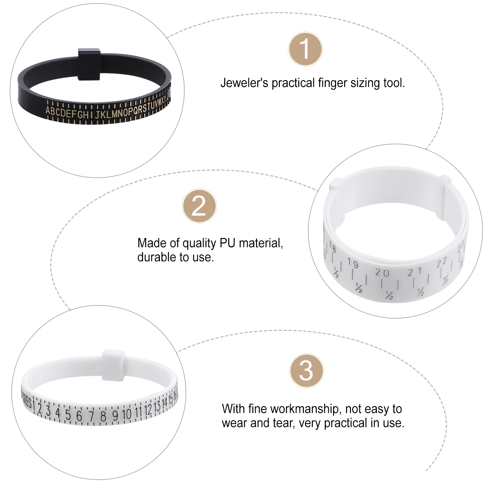 3 Pcs Ring Ruler Finger Gauge Plastic Measuring Tool Weeding Bracelet Measurer Mearing Pu Soft Tape