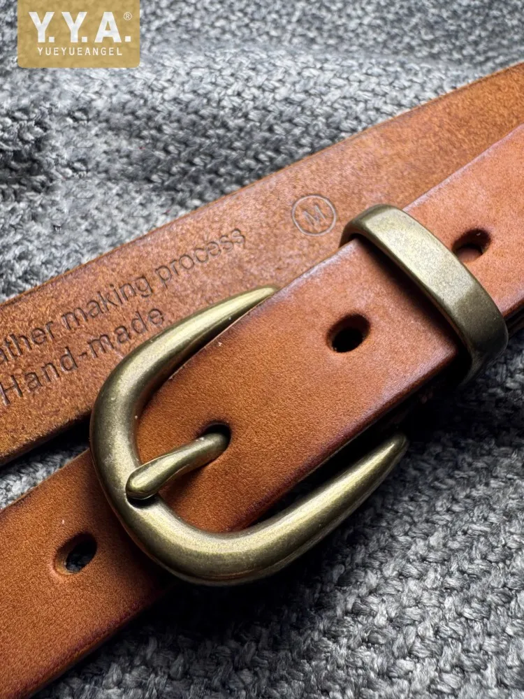 Italian Style Handmade Women Genuine Leather Belts For Jeans Vintage Cowskin Copper Needle Buckle Casual Waistband Wide 2.3cm