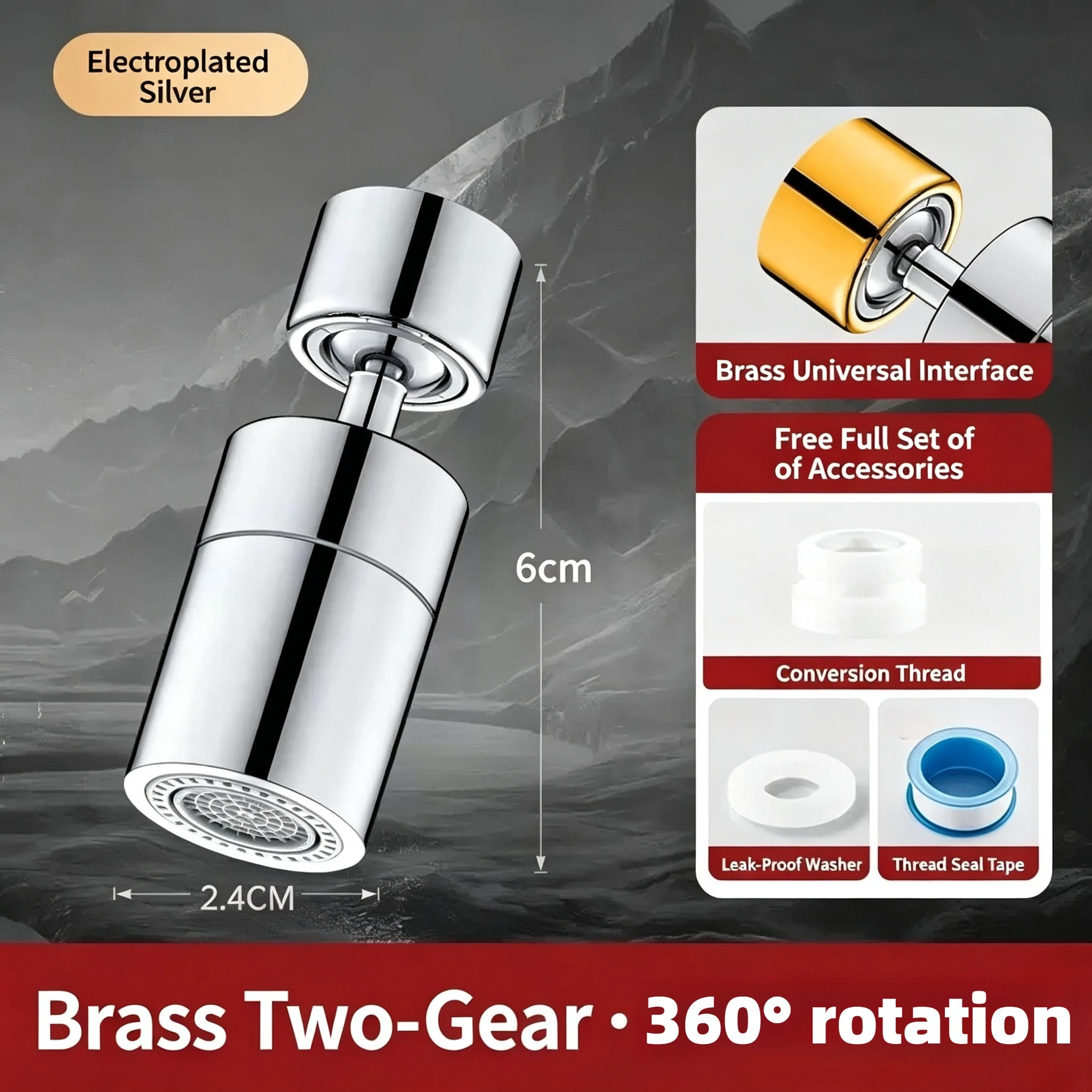 360 degree rotating kitchen bathroom copper interface material, splash proof faucet, 2-speed mode extender, supercharger