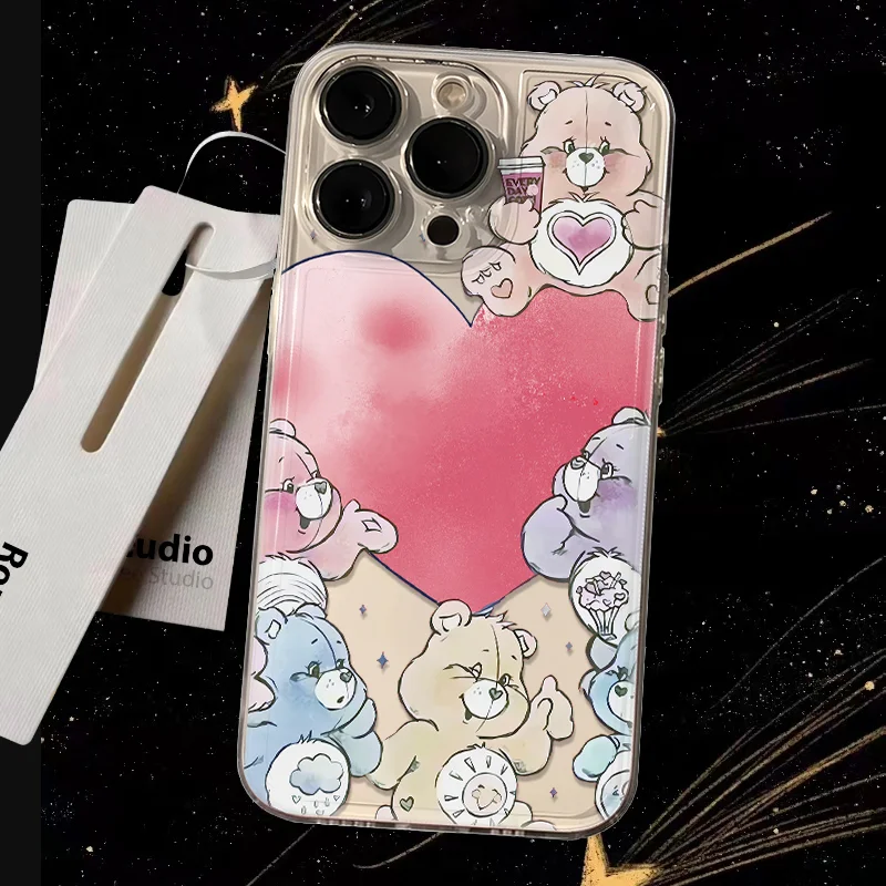 

Cartoon CareBears Phone Cases For iPhone 15 14 13 11 12 Pro Max XR XS 7 8 Plus Y2k Girl Clear Anti-fall Cute Cover