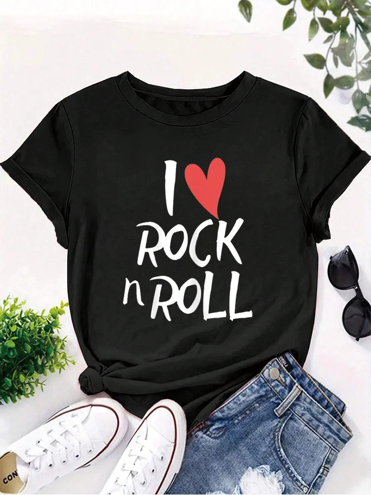 I Love Heart Rock N Roll Music For Boys & Girls Rocker Fans T-Shirt women graphic tees ladies t shirts tops for teen girl