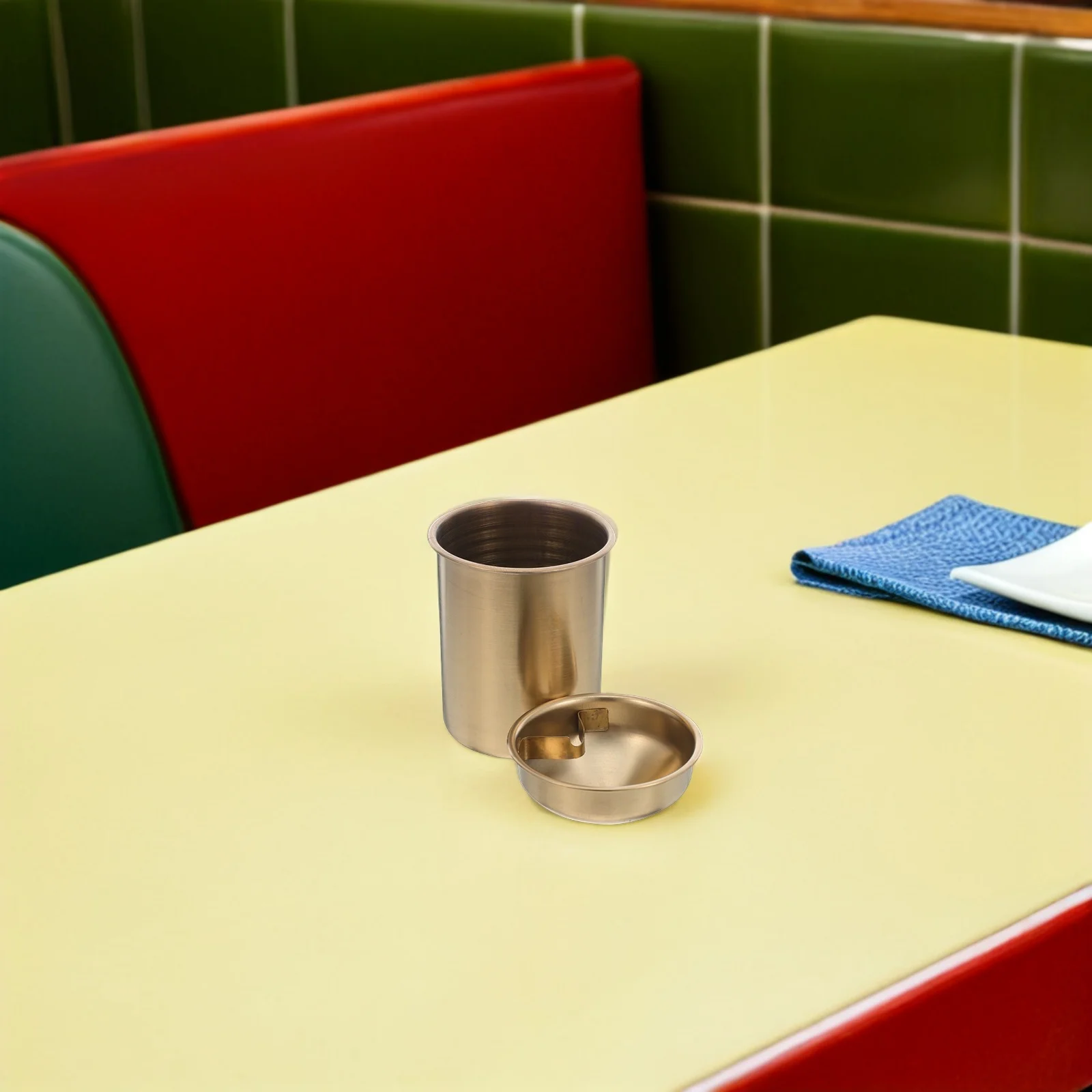 

Stainless Steel Ashtray Windproof Smokeless With Lid For Outdoor Camping Garden Patio Balcony Indoor Office Use Golden Metal