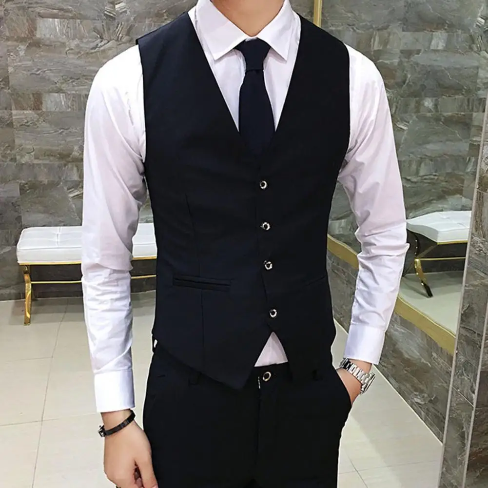 Men Waistcoat Slim Fit V-neck Formal Vest Suit Vest Single-breasted Business Coat Groom Wedding Coat Blazer Vests Business Coat