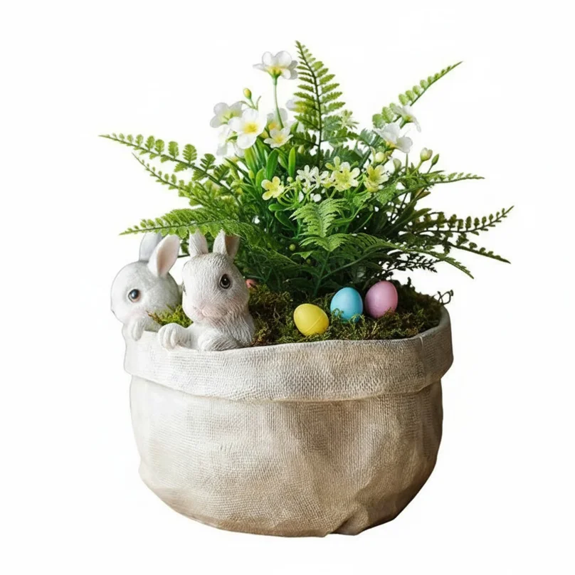 Resin Easter Bunny Planter Decorative Rabbits Flower Pots Ornament Cute Nordic Style Planter for Home