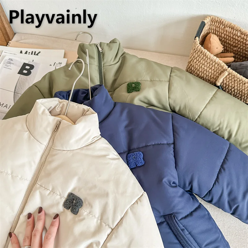 

2025 New Kids Winter Coat Boys Girls Beige Green Blue Warm Thicken Quilted Jacket Outerwear Children Cotton-padded Clothes A3679