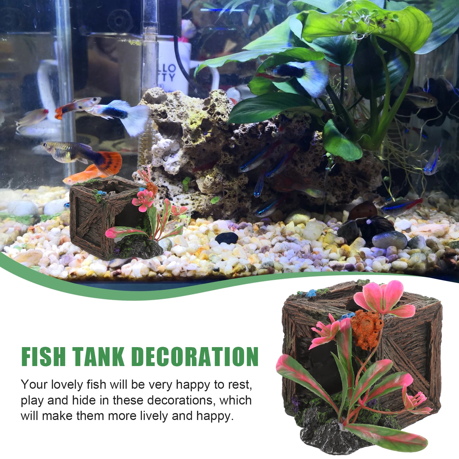 

Wooden Box Aquarium L scape Hideout Fish Tank nament ResinCave Shrimp Hollow Decor Durable Practical Sea Water Fresh L scaping