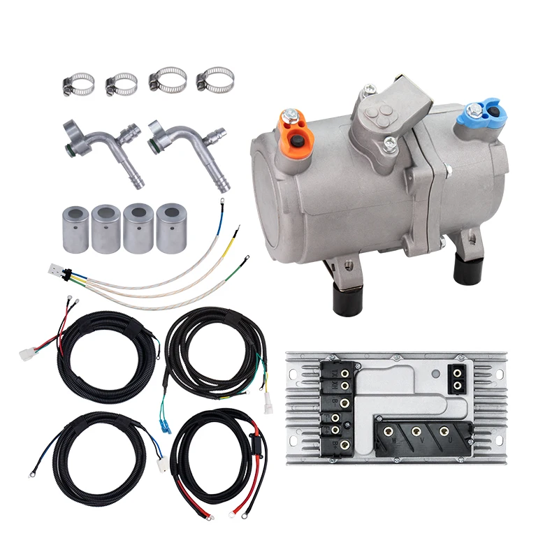 A/C 12V 24V 48V Electric Compressor Set for Auto AC Air Conditioning Car Truck Bus Boat Tractor Shop Automobile Aircon