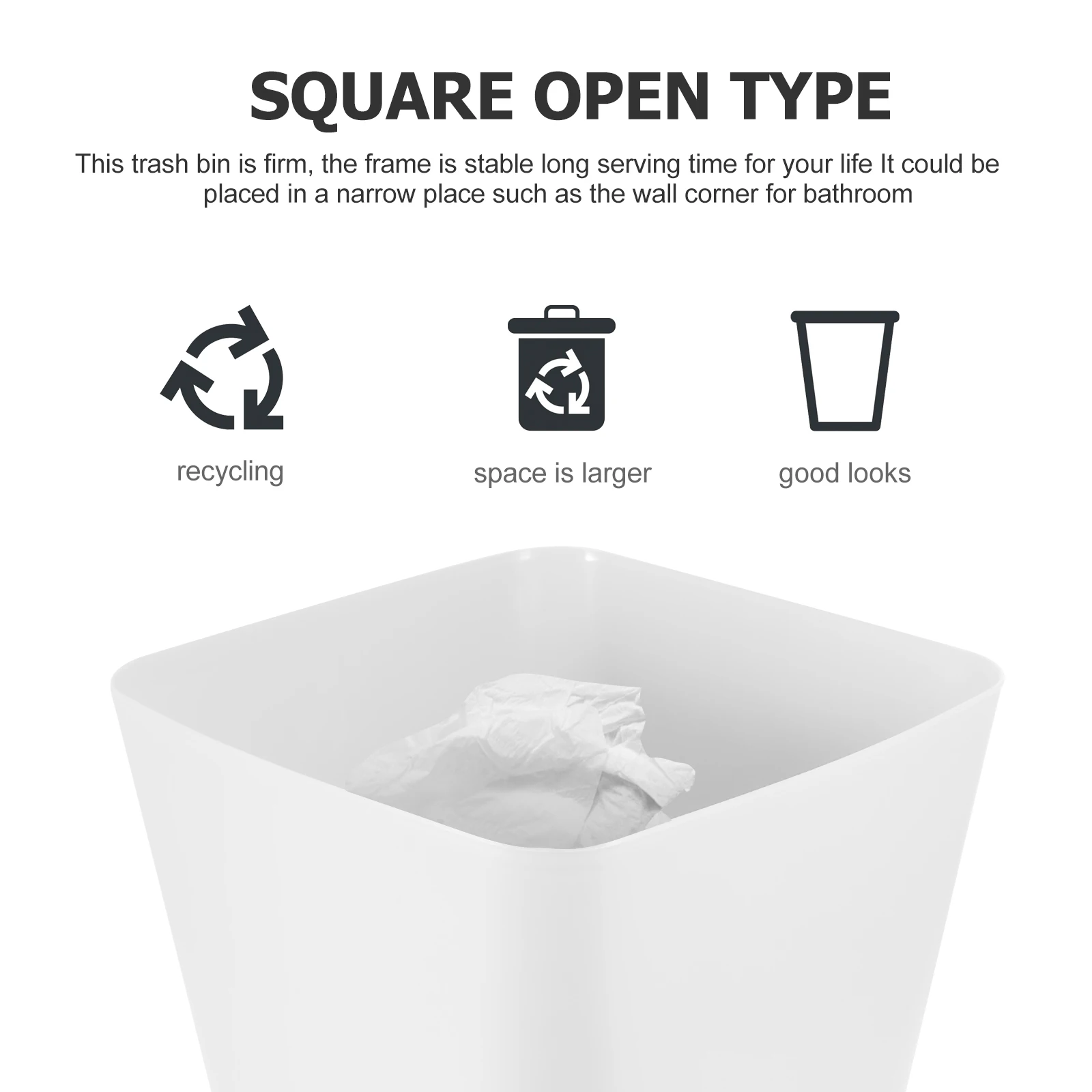 

Square Trash Can Waste Container Bedroom Bin Bathroom Cans Trashcans for Plastic Desk