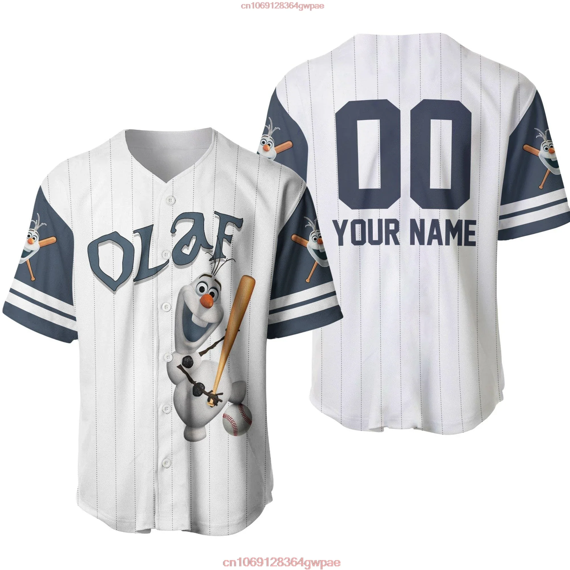 Olaf frozen camisa de beisebol das mulheres dos homens camisa de manga curta nome personalizado disney camisa de beisebol casual esportes camisa de beisebol