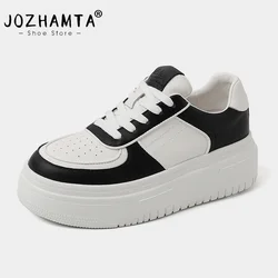 JOZHAMTA Sneakers Women Genuine Leather Flats Platform Shoes Round Toe Lace-Up Chunky Sneakers Women'S Trainers Size 35-40