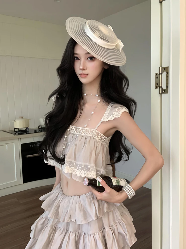 REDDACHiC Fly Sleeve Top Skirt Women Matching Set Vacation Elastic Waist Maxi Skirt Button Front Top Coquette Summer Clothes