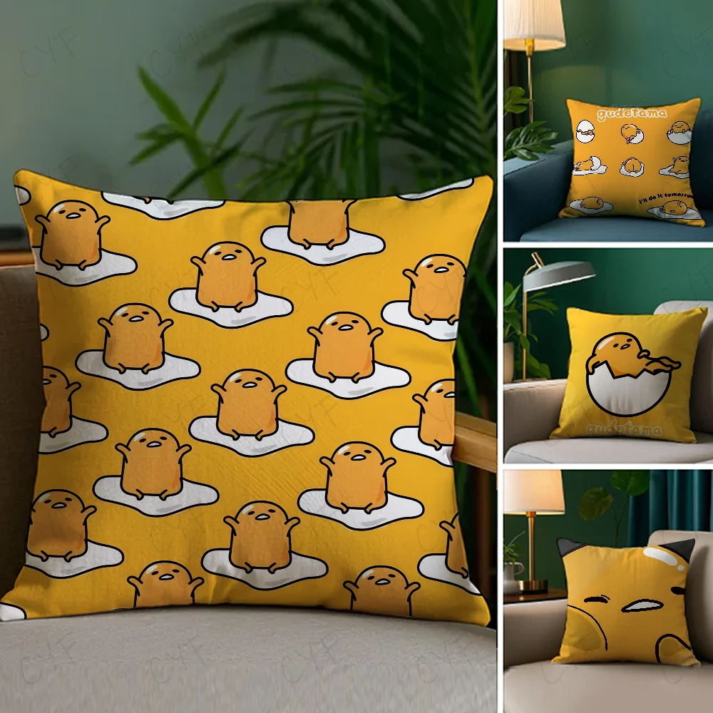 G-G-Gudetama Pillow Case Pillowcase Anti-dustmite Pillow Invisible zipper silky short plush Sofa cushion cover