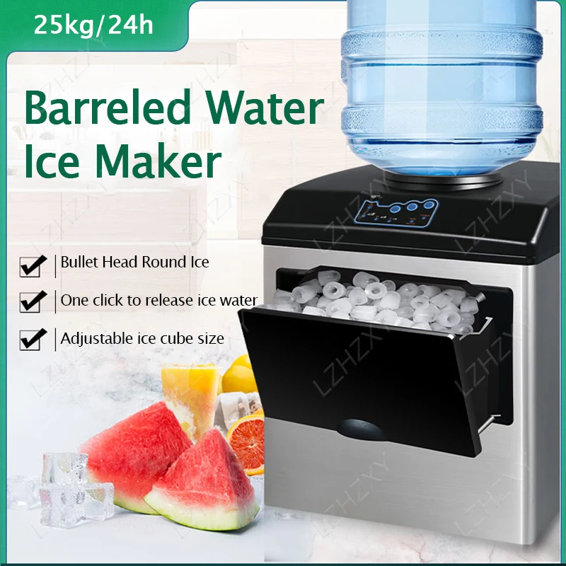 Ice Maker Electric Commercial Ice Cube Maker Small Household Multifunctional Bottled Water Automatic English Panel 25KG