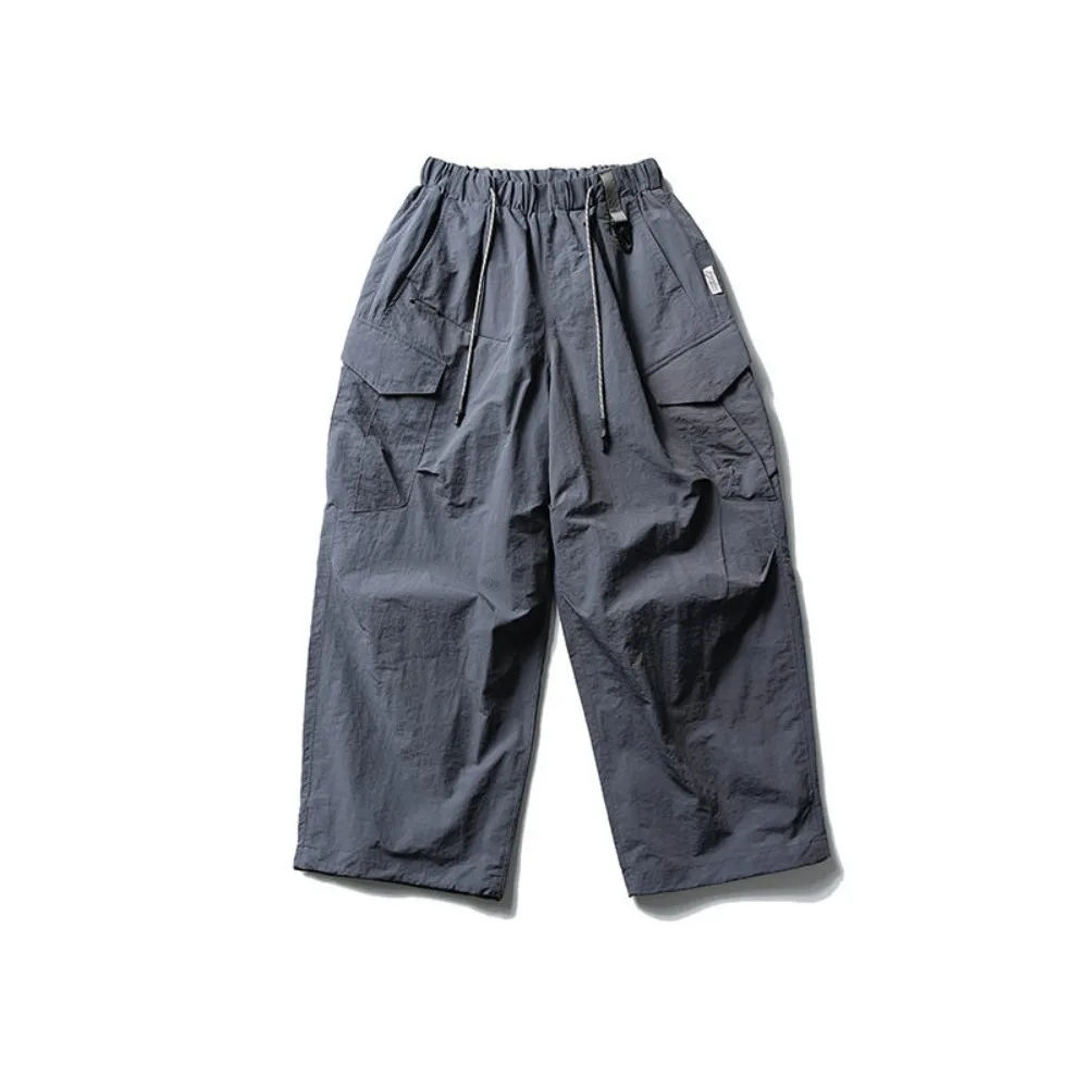 

25SS Japanese Multi Pocket Drawstring Quick Drying Paratrooper Pants for Men's Summer Outdoor Loose Wide Leg Casual Pants
