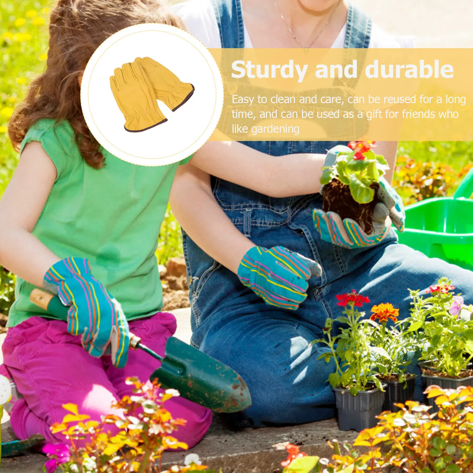 Cowhide Gardening Gloves Wear Resistant Puncture Resistant Leather Work Gloves for Pruning Outdoor Use