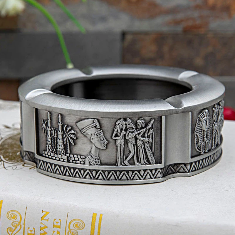 

Retro Metal Ashtray With Egyptian Pharaoh Pattern Creative And Fashionable Home, Office, Bedroom Ashtray Cigarette Extinguisher