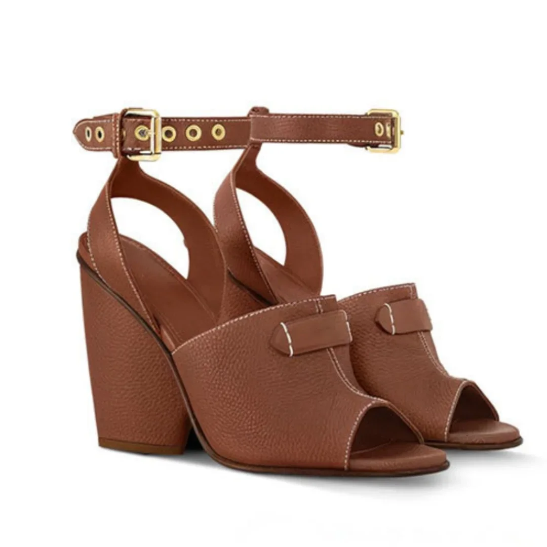 

Buckle Versatile Low-Top Women's Sandals New Spring Summer Dress Peep Toe Large Size Solid Color Fashionable Single Shoes Female