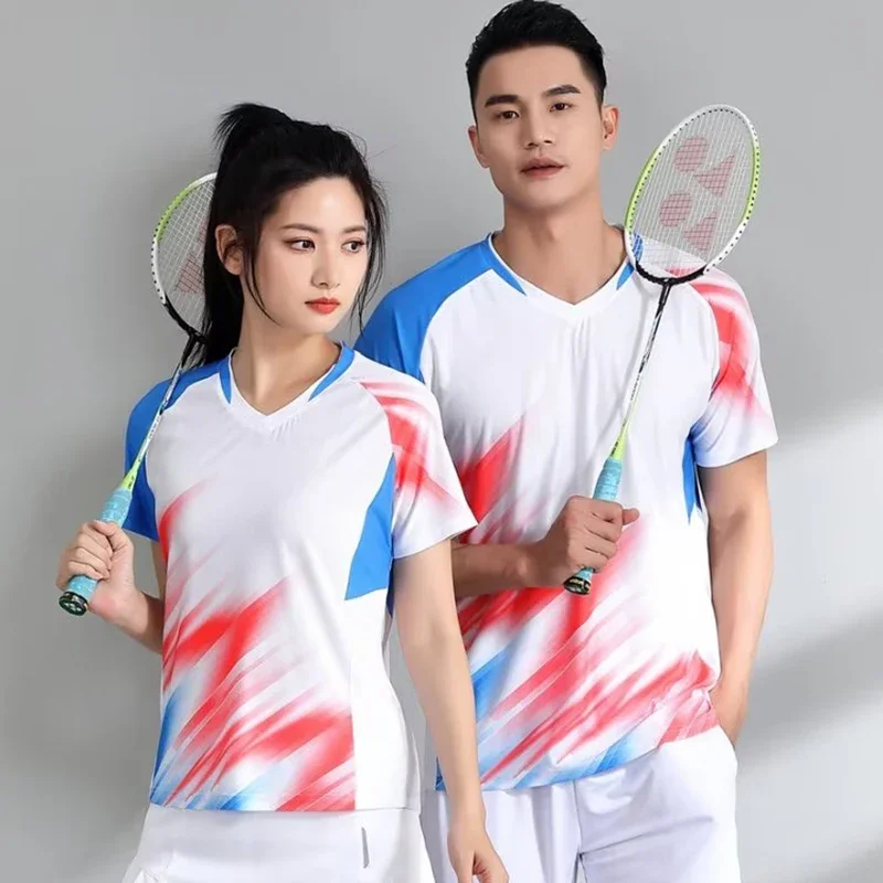 Camisetas de Ping Pong y bádminton para hombres y mujeres, secado rápido, de manga corta uniforme de tenis de mesa, estampado, Tops de voleibol de tenis