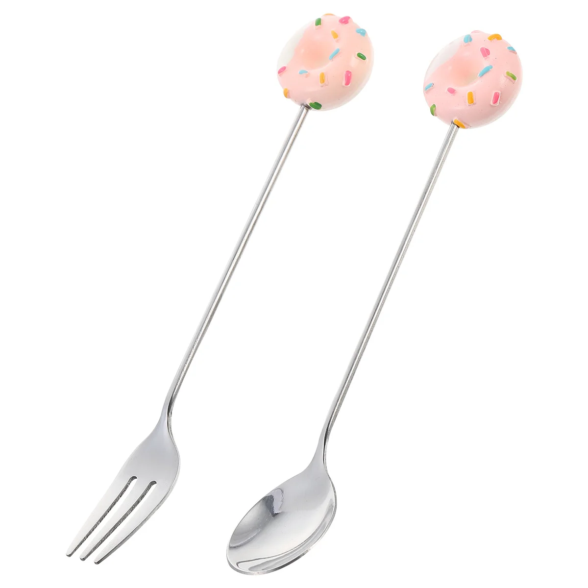 

1 set Donut Spoon Fork Set Stainless Steel Resin Flatware Utensils For Outdoor Travel Home Daily Use Tableware Cutlery Set