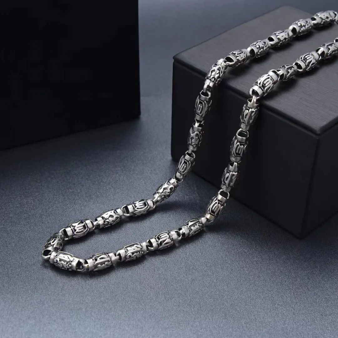 Vintage Gothic Punk Male Female S925 Sterling Silver Mantra Chains Necklaces for Men Women Hip Hop Party Jewelry Accessories