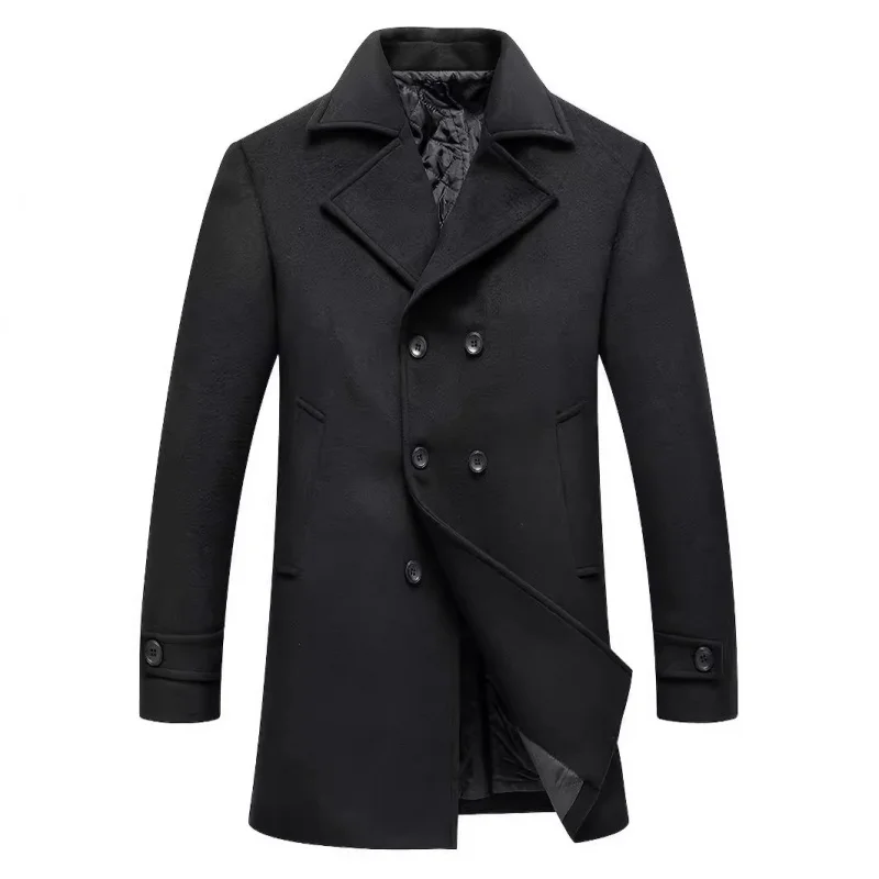 

High-End Men's Clothing Three-Quarter Coat Light Business Lapel Woolen Coat Autumn and Winter Durable Young Men's Coat