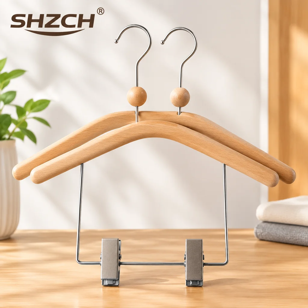 Beech Wood Kids Hanger for Boutique Japanese Suit Rack with Trouser Clip One Piece Garment Holder Children Clothes Display Stan