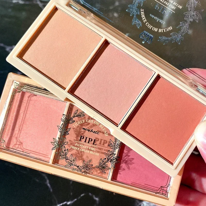 Paleta de rubor de melocotón de 3 colores, polvo mate, tinte para mejillas, colorete facial, maquillaje de sombra de contorno de color naranja de larga duración multifuncional