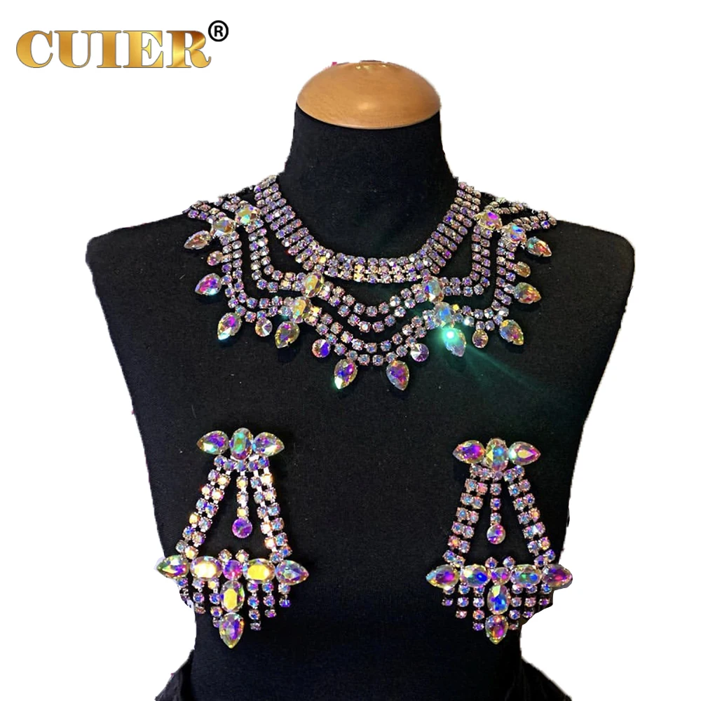 

CUIER 3pcs/Set Elegant Wave Multi layered Necklace Red Color Women Big size Choker Jewelry Top Quality SS28 Full Glass