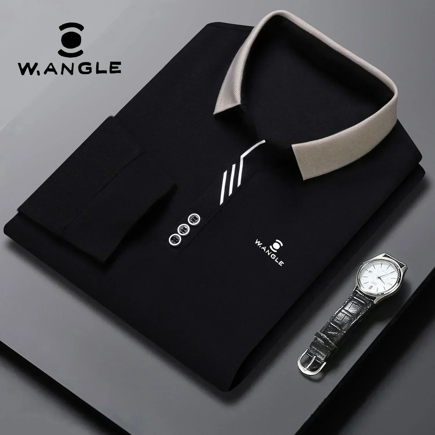 

W Angle Fashion Men's Trend POLO Business Leisure Golf Men's Long Sleeved T-shirt POLO Long Sleeved Top