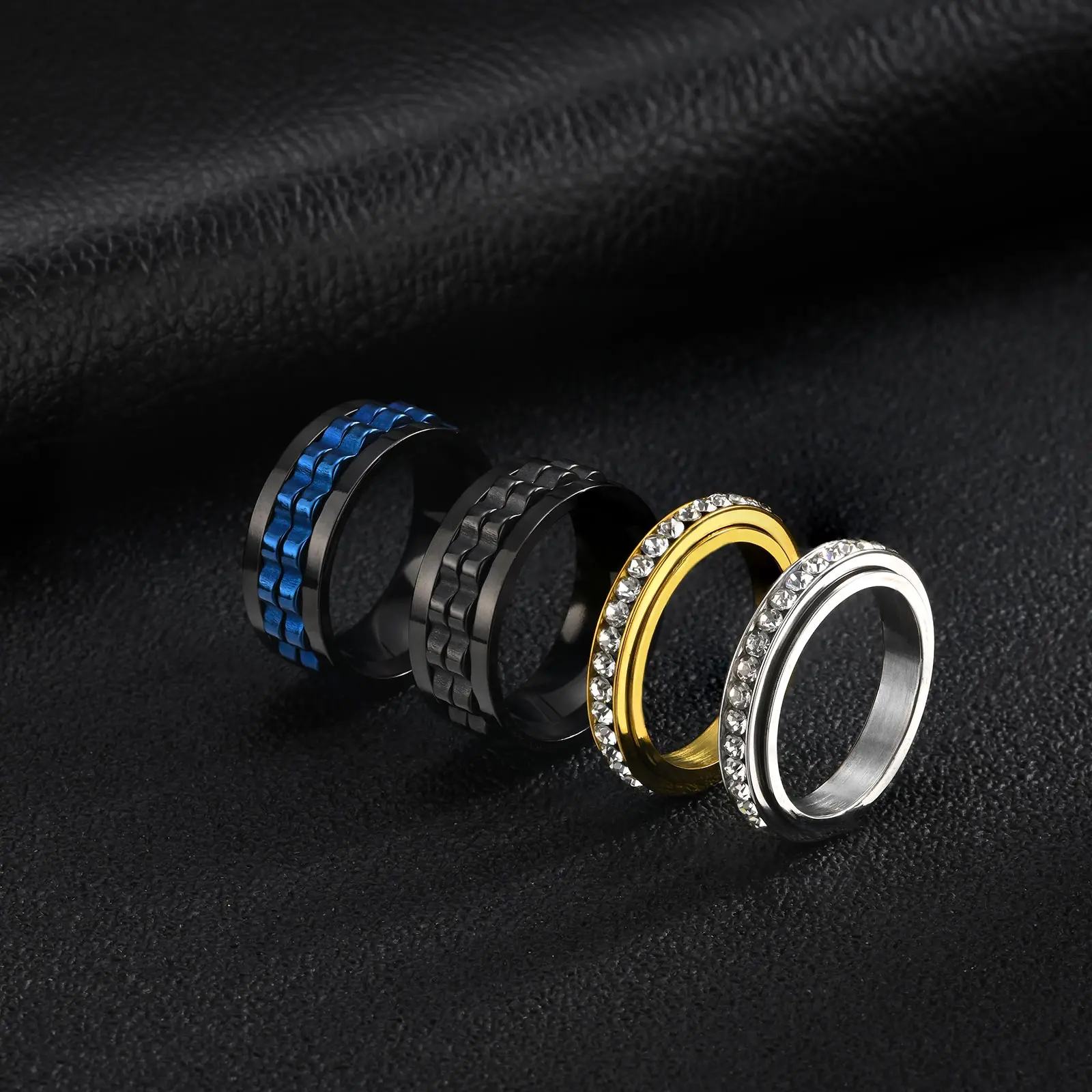 Vnox Herren Edelstahl Spinner Fidget Ring, Anti-Angst Drehbarer Kreuzketten-Ehering, Stressabbauendes Fingerschmuck-Geschenk – Detail 10