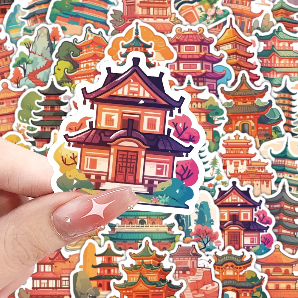 

10/63PCS Chinese Style Cartoon Landscape Stickers Graffiti Waterproof Decals for Pencil Box Computer Desktop Suitcase