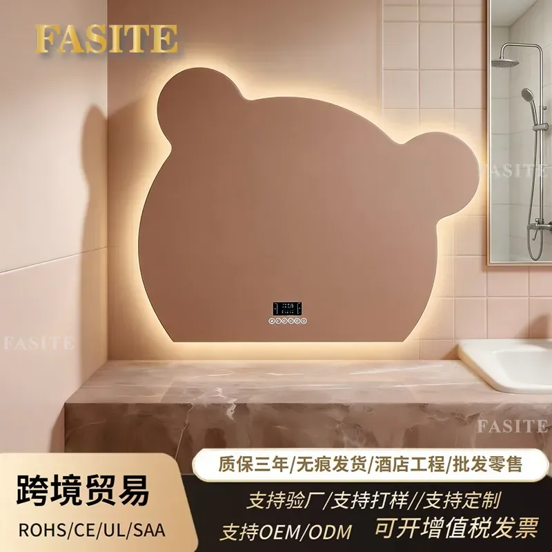 For Smart Cartoon Bear Creative Wall Hanging Luminous Makeup Mirror LED Light Bathroom Hotel Apartment Decorative Net Red