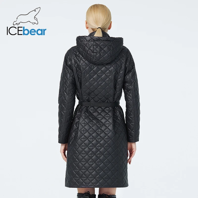 ICEbear 2023 Long Female Spring/Autumn Coat Elegant Slim Belt Thin Cotton Quilting Jacket For Women GWC3569I