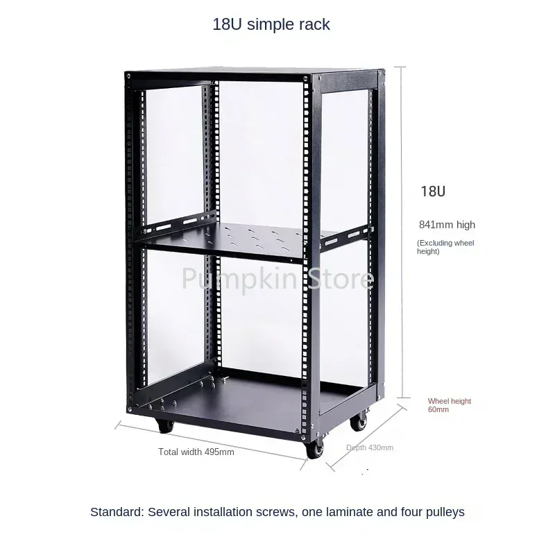 18U Simple Open Network Cabinet 2mm Adjust Shelf With 4 wheels for Server/Shielded Cabinet 12U Mobile Audio Amplifier Rack Shelf