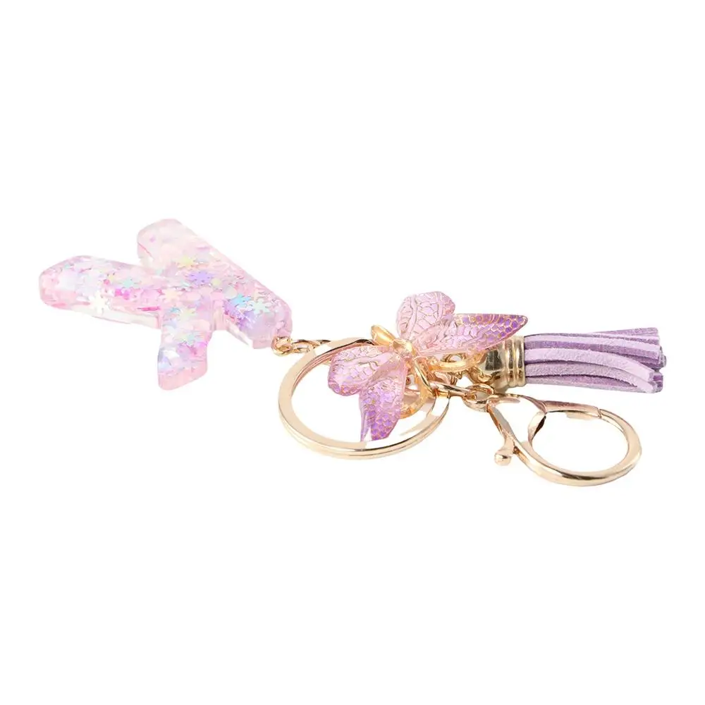 A To Z 26 A To Z 26 Alphabet Keyring Butterfly Initials Alphabet Purple Snowflakes Letter Keychain Purple Snowflakes Tassel