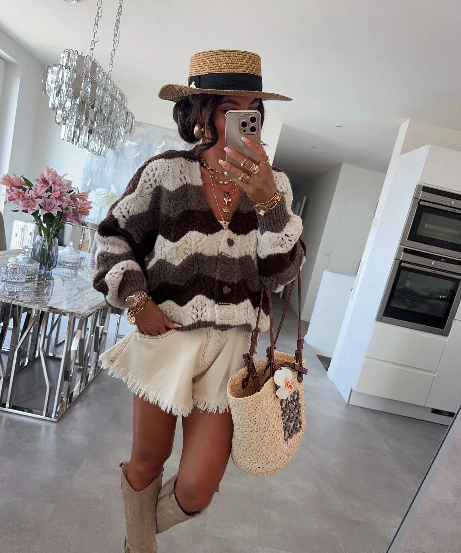 2026 موضة جديدة مطبوعة زر سترة مشغولة من الصوف المرأة الخريف عادية فضفاض الخامس الرقبة طويلة الأكمام سترة سترة للنساء