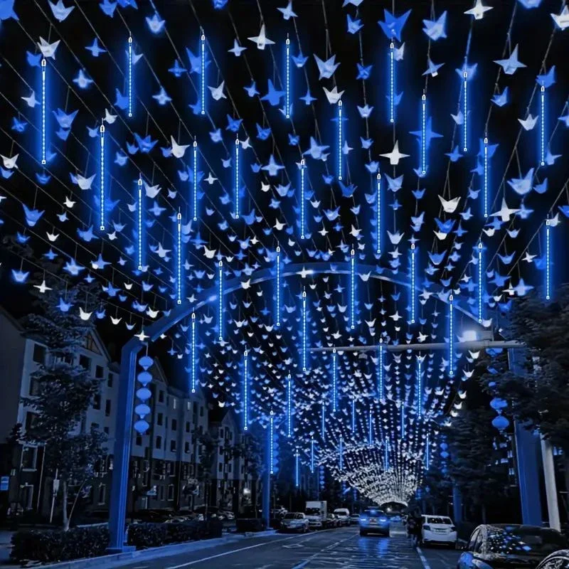 Imagem -02 - Meteoro Chuveiro Chuva Led Fada Corda Luz Rua Guirlanda Casamento Árvore de Natal Decorações para o Ano Novo ao ar Livre Conjunto Pcs Pcs Pcs