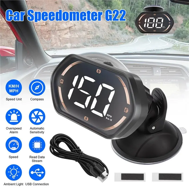 A11M-Gauge GPS Speed Display G22 Digital Head Up Display HUD Car Auto Speedometer Parts Projector Car Electronics Compass