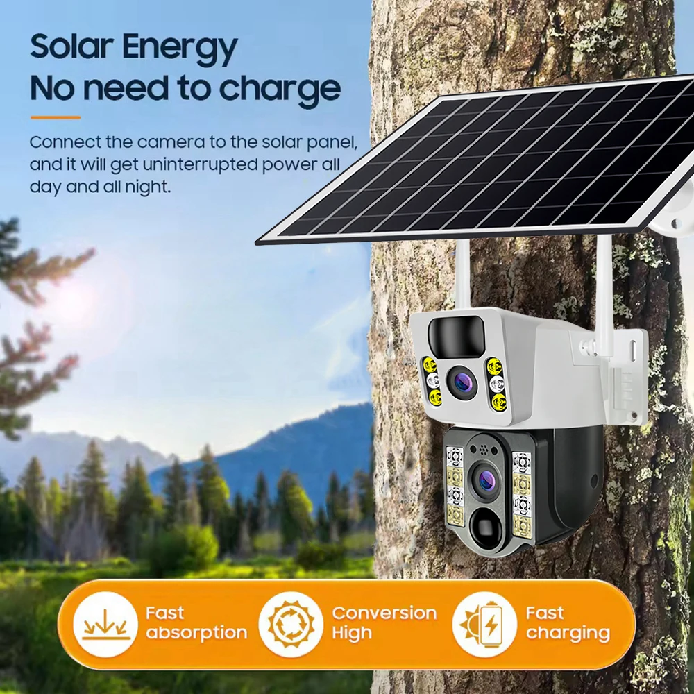V380 Pro Security Solar Camera 4G Dual Lens Outdoor 8MP Low Power Battery IP Security Protection Camera PIR Night Vision CCTV