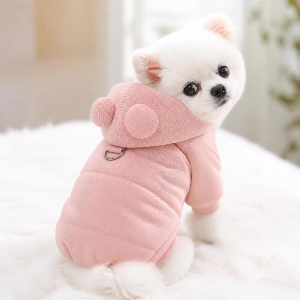Modische Winter-Hundekleidung, winddichte, verdickte Hunde-Wanderjacke mit niedlichem Hut, Hundeweste für kleine und mittelgroße Hunde. – Detail 3