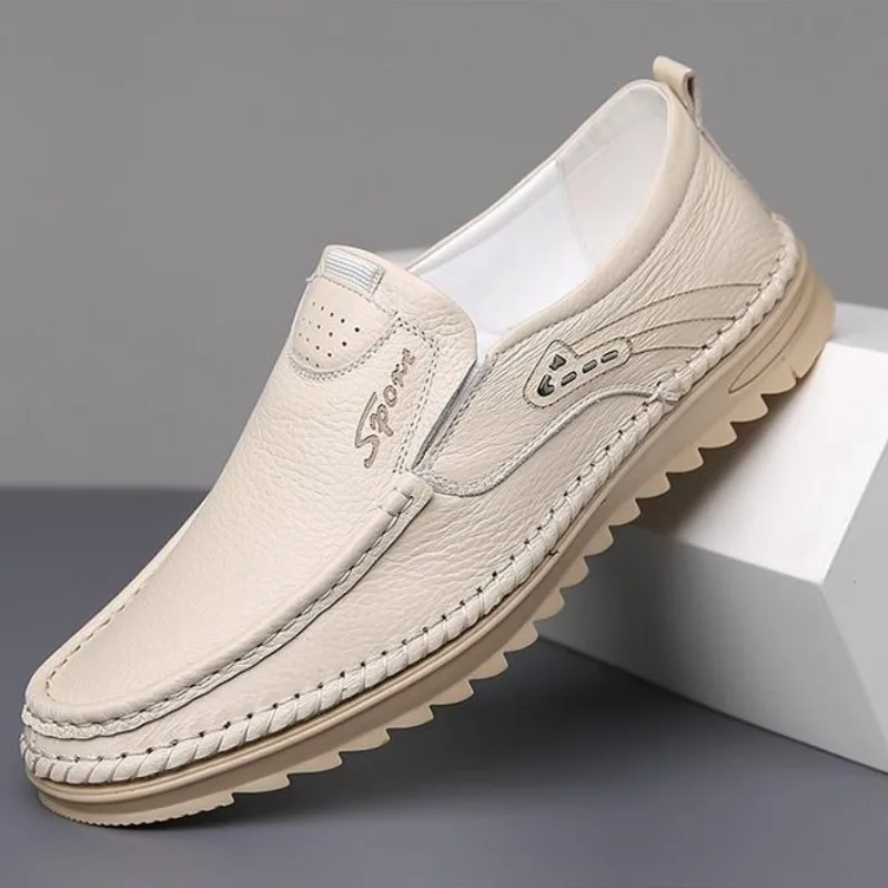 Spring Summer Men's Genuine Leather Casual Shoes Loafers Slip On Breathable Flat Shoes Man Driving Casual Shoes Chaussure Homme